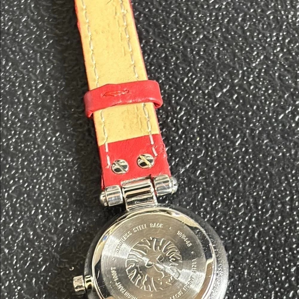 Anne Klein Red Leather Strap Watch Silver Tone Working Dainty​